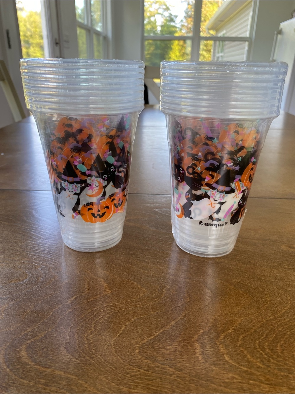Nique Clear Halloween Party Cups with Orange, Black & Purple Accents